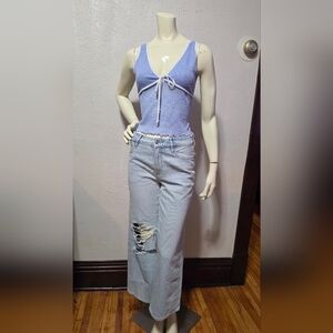 American Eagle Outfitters Light Blue Distressed Straight Leg Jeans